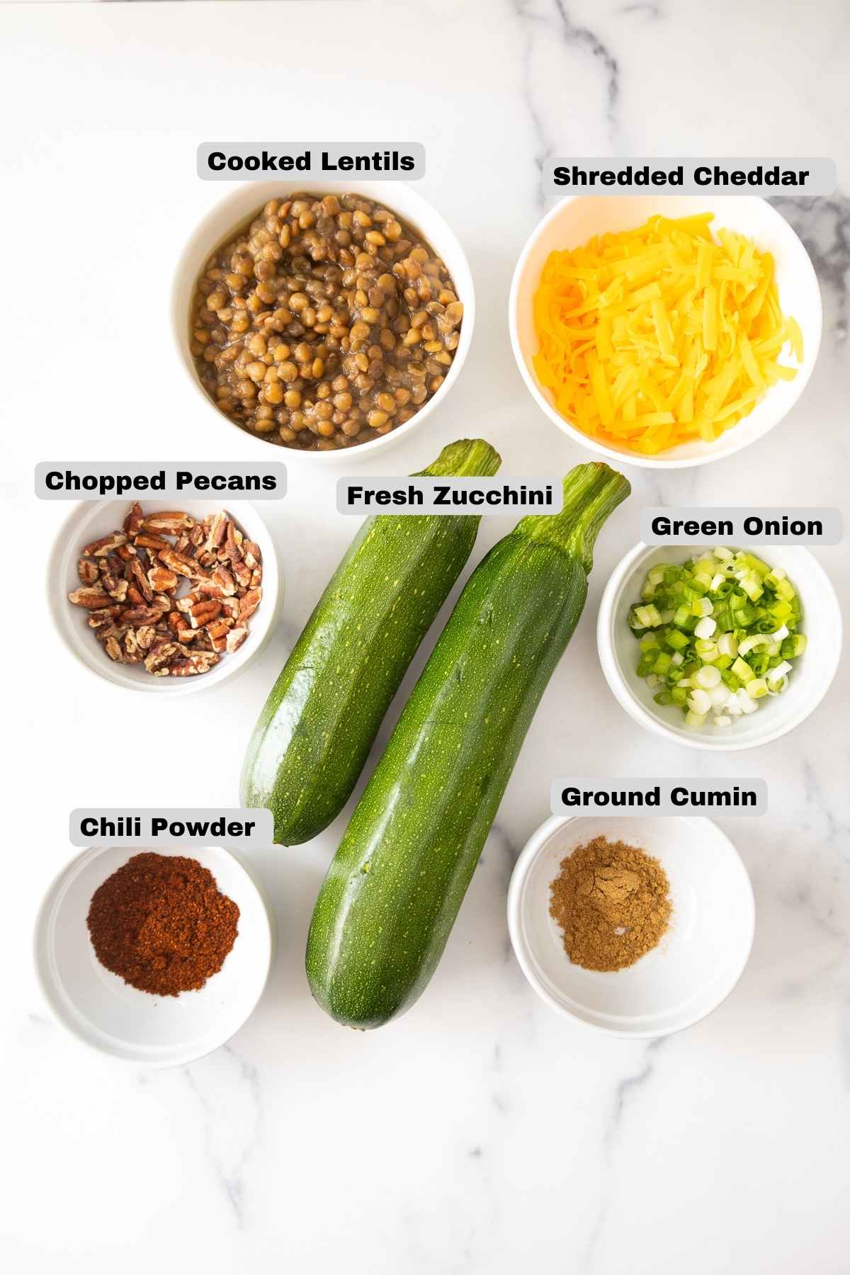 Ingredients for zucchini recipe.